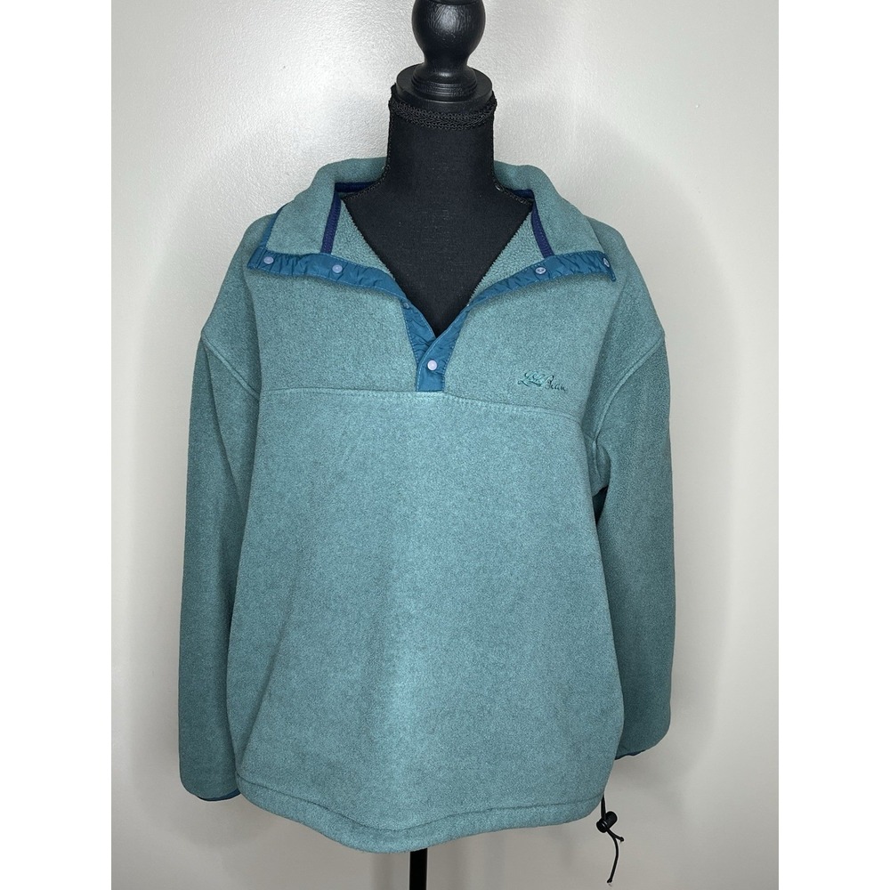 Vintage 90s LL Bean Women's Green Snap Button Fleece Pullover Size Medium